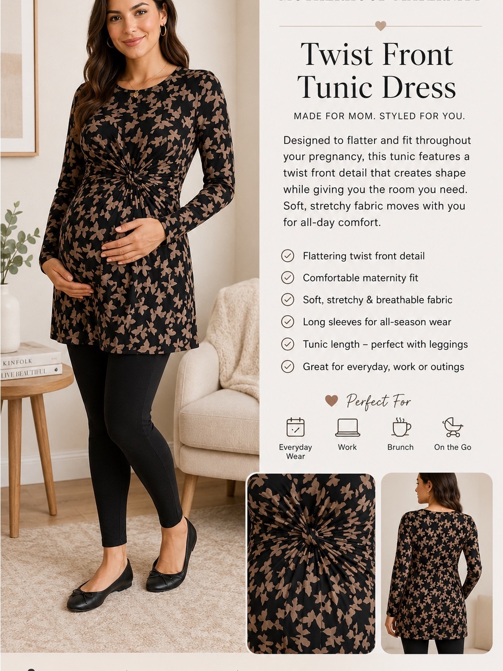 Black Dress with Taupe Butterfly Print